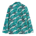Dolphin Riding Waves Pattern Print Men's Cotton Blazer