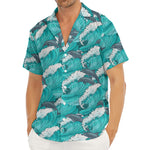 Dolphin Riding Waves Pattern Print Men's Deep V-Neck Shirt