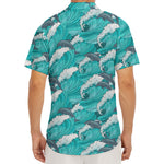 Dolphin Riding Waves Pattern Print Men's Deep V-Neck Shirt