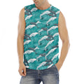 Dolphin Riding Waves Pattern Print Men's Fitness Tank Top