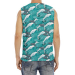 Dolphin Riding Waves Pattern Print Men's Fitness Tank Top