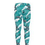 Dolphin Riding Waves Pattern Print Men's leggings