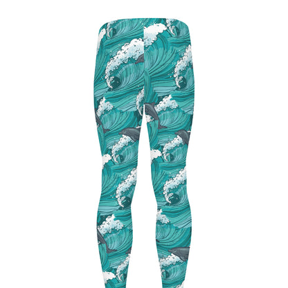 Dolphin Riding Waves Pattern Print Men's leggings