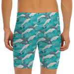 Dolphin Riding Waves Pattern Print Men's Long Boxer Briefs