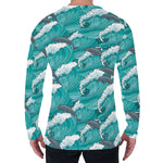 Dolphin Riding Waves Pattern Print Men's Long Sleeve T-Shirt