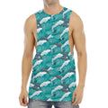 Dolphin Riding Waves Pattern Print Men's Muscle Tank Top