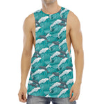 Dolphin Riding Waves Pattern Print Men's Muscle Tank Top