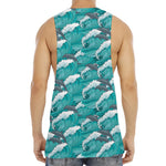 Dolphin Riding Waves Pattern Print Men's Muscle Tank Top