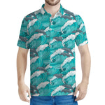 Dolphin Riding Waves Pattern Print Men's Polo Shirt