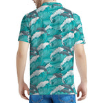 Dolphin Riding Waves Pattern Print Men's Polo Shirt