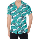 Dolphin Riding Waves Pattern Print Men's Shirt