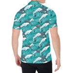 Dolphin Riding Waves Pattern Print Men's Shirt