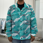 Dolphin Riding Waves Pattern Print Men's Shirt Jacket