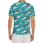 Dolphin Riding Waves Pattern Print Men's Short Sleeve Rash Guard
