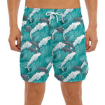 Dolphin Riding Waves Pattern Print Men's Split Running Shorts