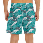 Dolphin Riding Waves Pattern Print Men's Split Running Shorts
