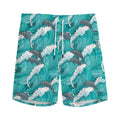 Dolphin Riding Waves Pattern Print Men's Athletic Shorts