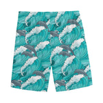 Dolphin Riding Waves Pattern Print Men's Sports Shorts