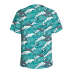 Dolphin Riding Waves Pattern Print Men's Sports T-Shirt