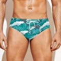 Dolphin Riding Waves Pattern Print Men's Swim Briefs