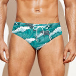 Dolphin Riding Waves Pattern Print Men's Swim Briefs