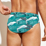 Dolphin Riding Waves Pattern Print Men's Swim Briefs