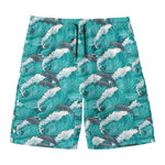 Dolphin Riding Waves Pattern Print Men's Swim Trunks