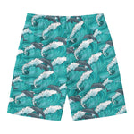 Dolphin Riding Waves Pattern Print Men's Swim Trunks