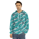 Dolphin Riding Waves Pattern Print Men's Velvet Pullover Hoodie
