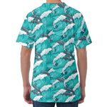 Dolphin Riding Waves Pattern Print Men's Velvet T-Shirt