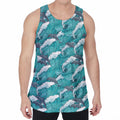 Dolphin Riding Waves Pattern Print Men's Velvet Tank Top