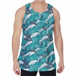 Dolphin Riding Waves Pattern Print Men's Velvet Tank Top