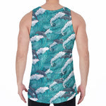 Dolphin Riding Waves Pattern Print Men's Velvet Tank Top