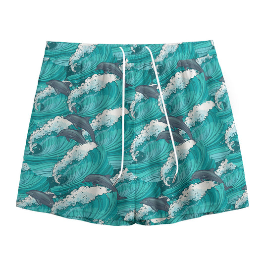 Dolphin Riding Waves Pattern Print Mesh Shorts