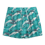 Dolphin Riding Waves Pattern Print Mesh Shorts