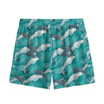 Dolphin Riding Waves Pattern Print Mesh Shorts