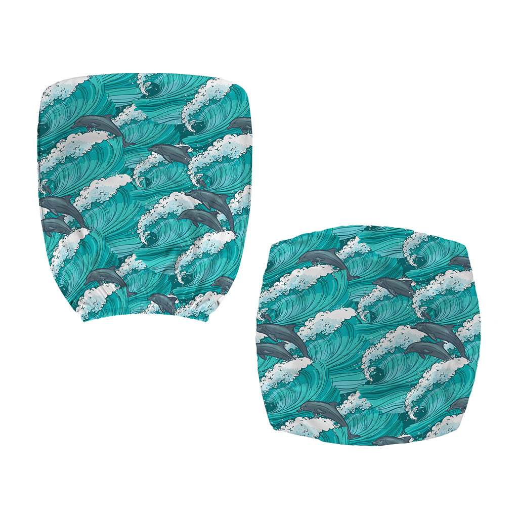 Dolphin Riding Waves Pattern Print Office Chair Cover