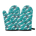 Dolphin Riding Waves Pattern Print Oven Mitts