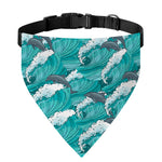 Dolphin Riding Waves Pattern Print Over The Collar Dog Bandana