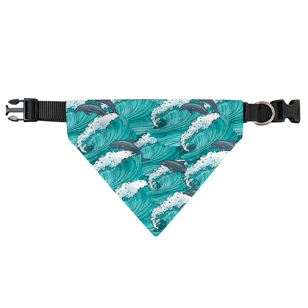 Dolphin Riding Waves Pattern Print Over The Collar Dog Bandana