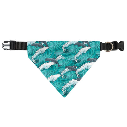 Dolphin Riding Waves Pattern Print Over The Collar Dog Bandana
