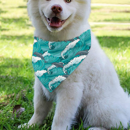 Dolphin Riding Waves Pattern Print Over The Collar Dog Bandana