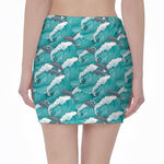 Dolphin Riding Waves Pattern Print Pencil Mini Skirt