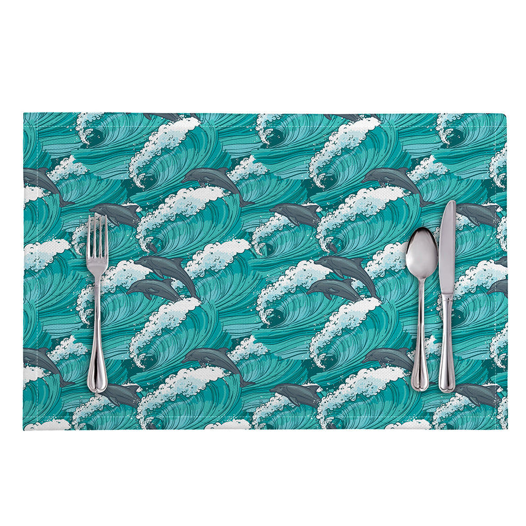 Dolphin Riding Waves Pattern Print Placemat