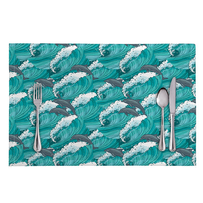 Dolphin Riding Waves Pattern Print Placemat