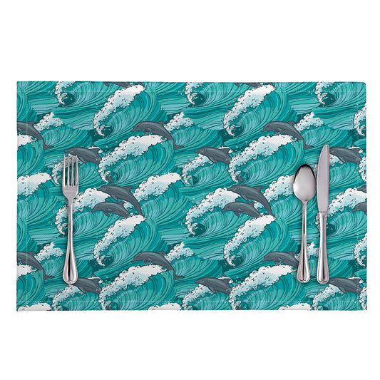 Dolphin Riding Waves Pattern Print Placemat