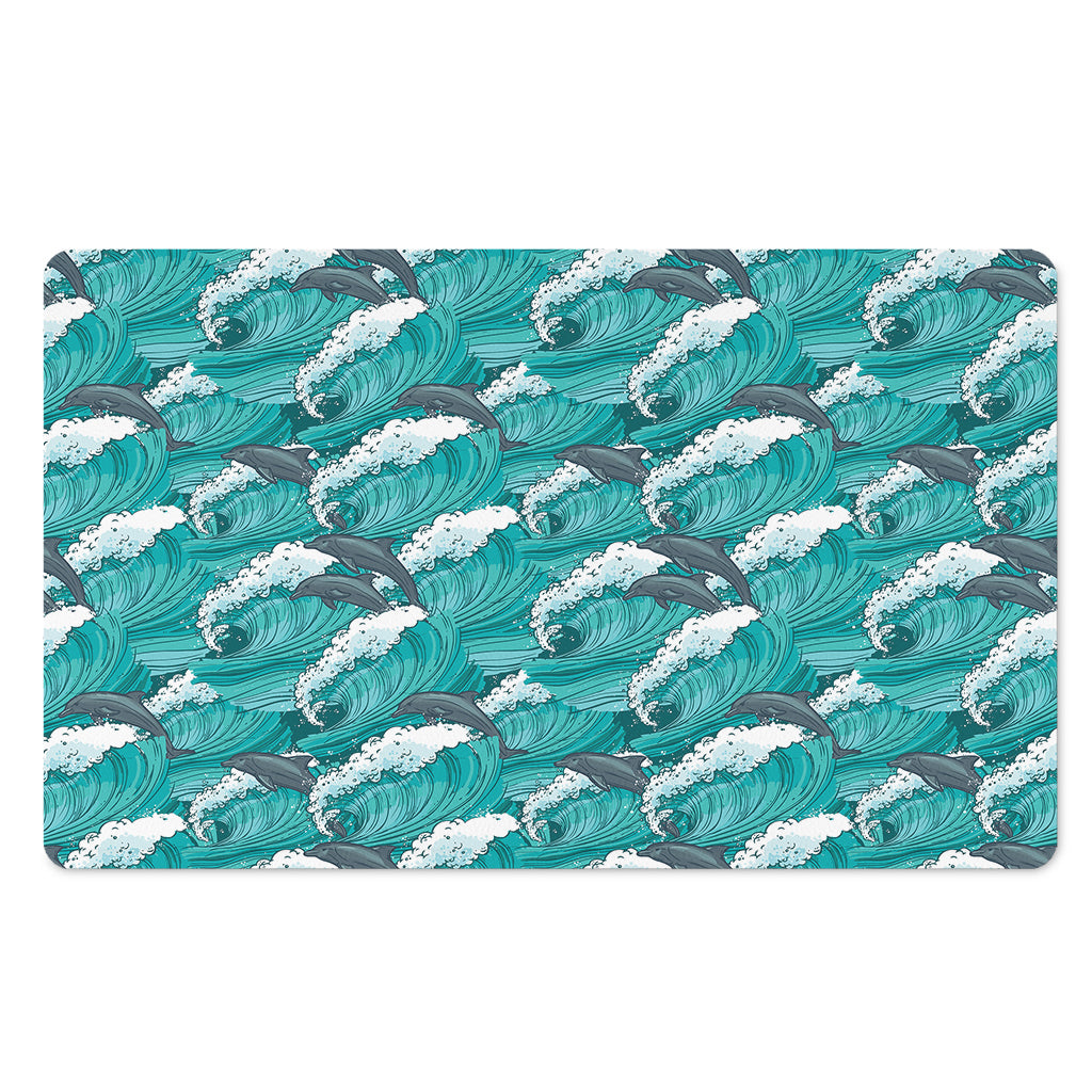 Dolphin Riding Waves Pattern Print Polyester Doormat