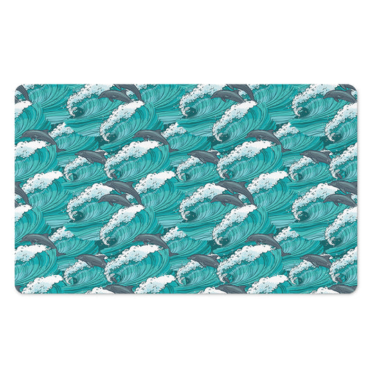 Dolphin Riding Waves Pattern Print Polyester Doormat