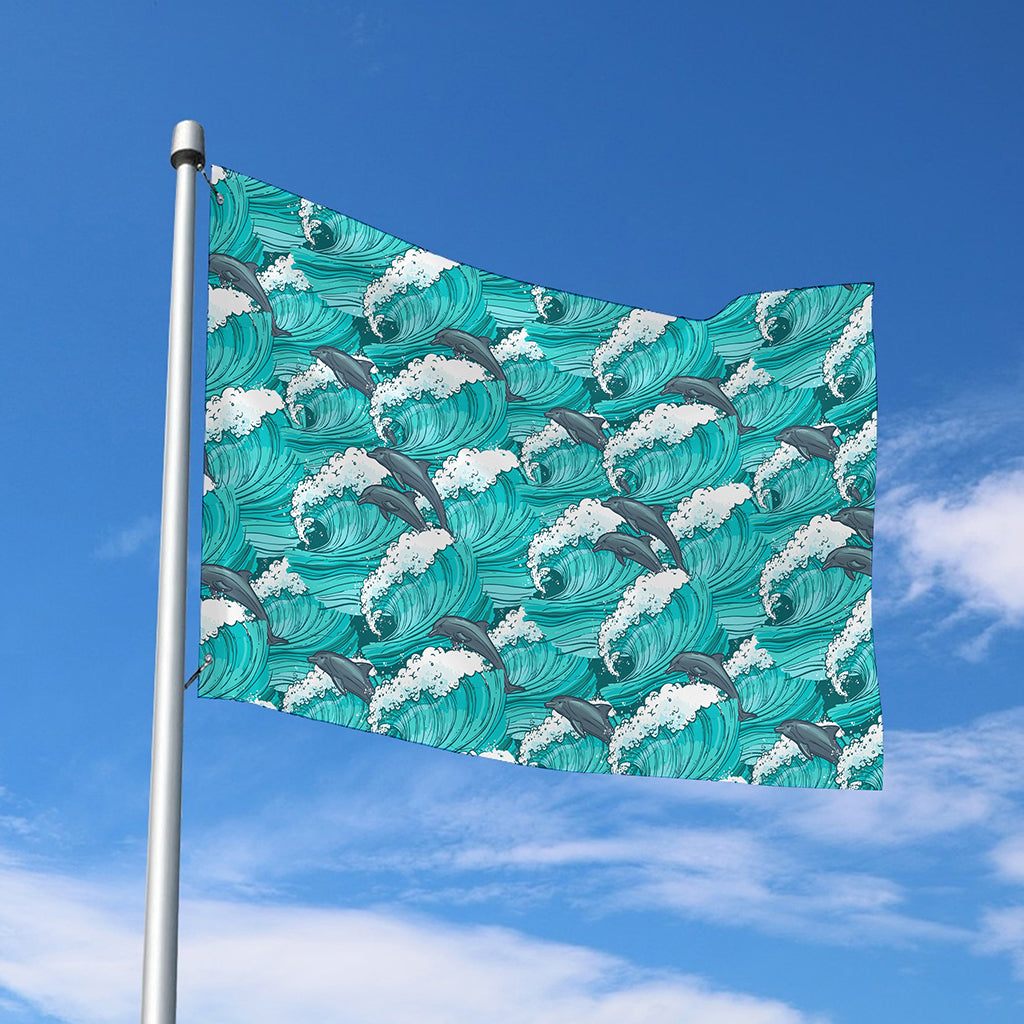 Dolphin Riding Waves Pattern Print Polyester Flag