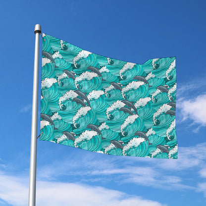 Dolphin Riding Waves Pattern Print Polyester Flag